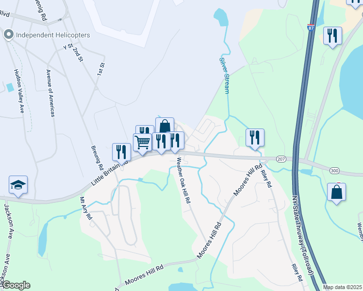 map of restaurants, bars, coffee shops, grocery stores, and more near 11 Square Hill Road in New Windsor