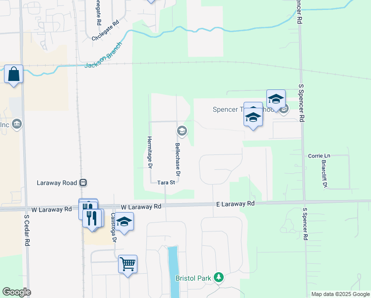map of restaurants, bars, coffee shops, grocery stores, and more near 1720 Bellechase Drive in New Lenox
