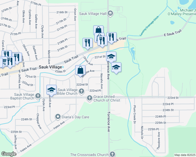 map of restaurants, bars, coffee shops, grocery stores, and more near 2518 Talandis Drive in Sauk Village