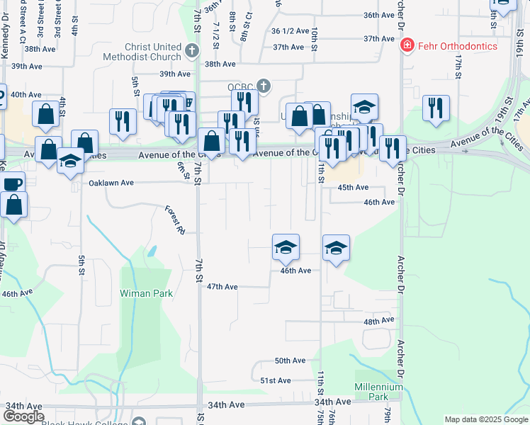 map of restaurants, bars, coffee shops, grocery stores, and more near 4220 8th 1/2 Street in East Moline