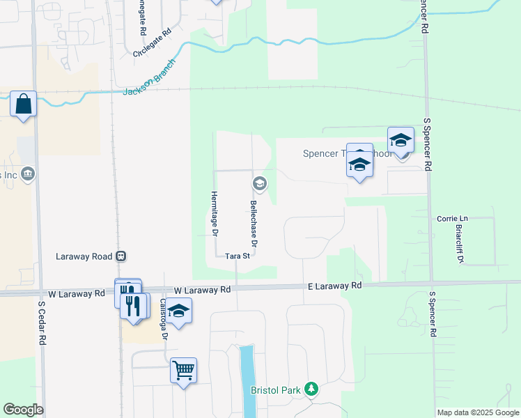 map of restaurants, bars, coffee shops, grocery stores, and more near 1720 Bellechase Drive in New Lenox