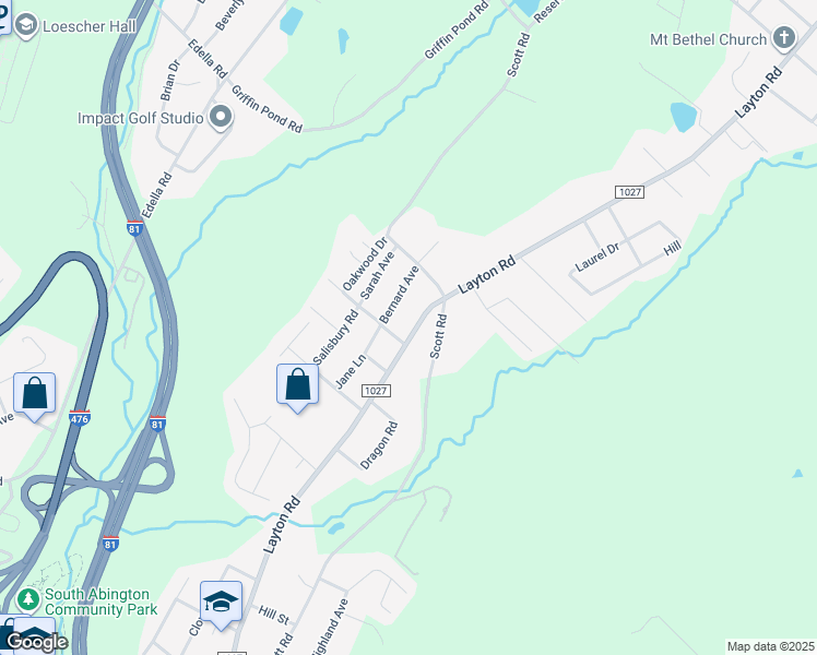 map of restaurants, bars, coffee shops, grocery stores, and more near 907 Layton Road in Lackawanna County