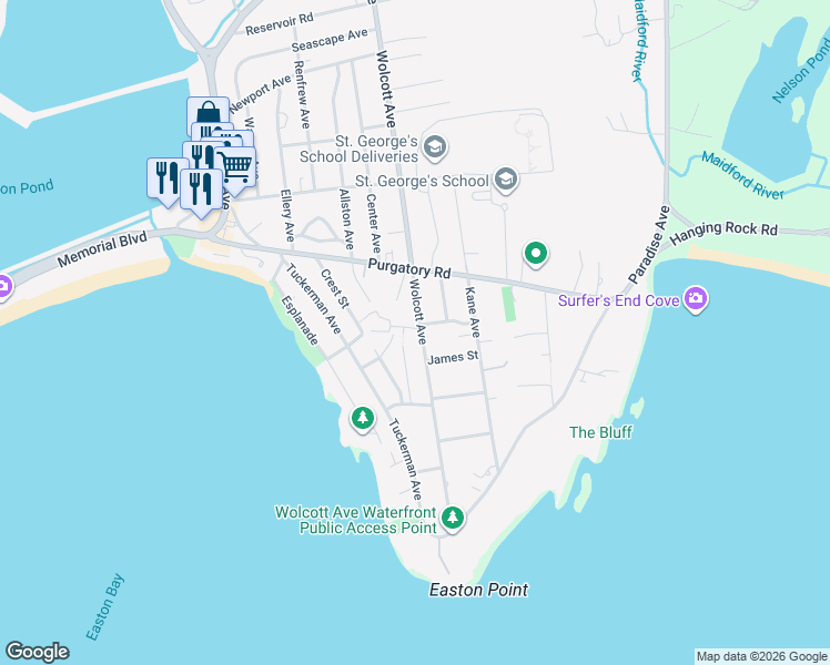map of restaurants, bars, coffee shops, grocery stores, and more near 2 Easton Terrace in Middletown