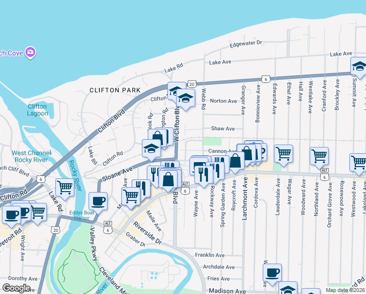 map of restaurants, bars, coffee shops, grocery stores, and more near 17840 Cannon Avenue in Lakewood