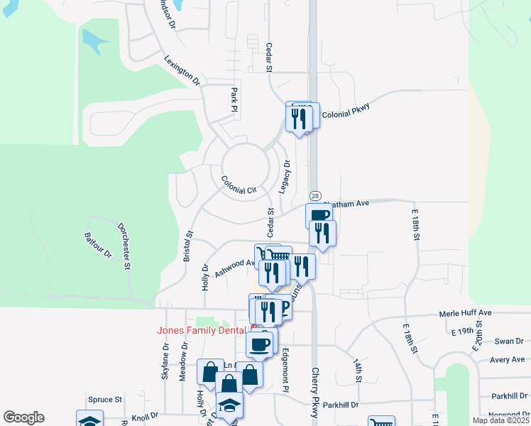 map of restaurants, bars, coffee shops, grocery stores, and more near 1900 Cedar Street in Norwalk