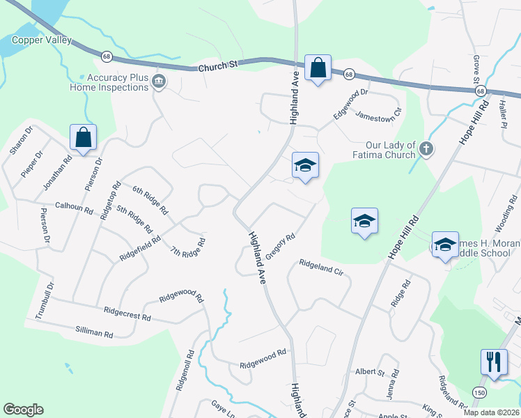 map of restaurants, bars, coffee shops, grocery stores, and more near 18 Johnson Road in Wallingford