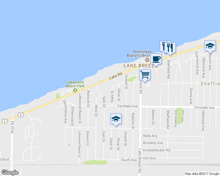 map of restaurants, bars, coffee shops, grocery stores, and more near 700 Stark Street in Sheffield Lake