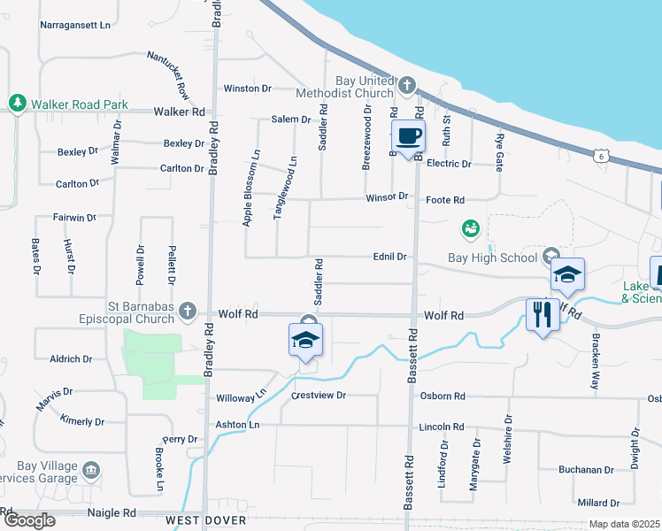 map of restaurants, bars, coffee shops, grocery stores, and more near 30225 Ednil Drive in Bay Village
