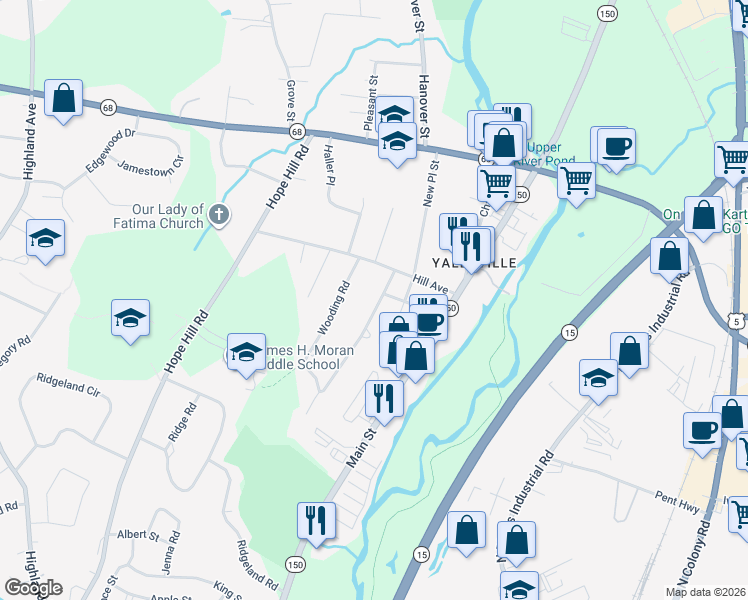 map of restaurants, bars, coffee shops, grocery stores, and more near 17 High Street in Wallingford
