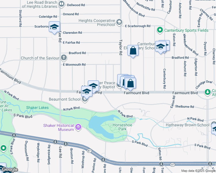 map of restaurants, bars, coffee shops, grocery stores, and more near 2661 Idlewood Road in Cleveland Heights