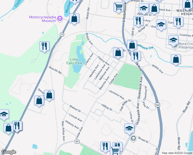 map of restaurants, bars, coffee shops, grocery stores, and more near 73 Lawrence Avenue in New Windsor