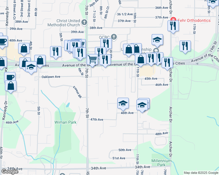 map of restaurants, bars, coffee shops, grocery stores, and more near 4220 8th 1/2 Street in East Moline