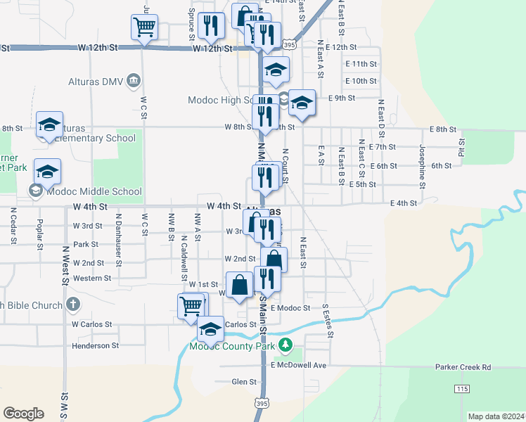map of restaurants, bars, coffee shops, grocery stores, and more near in Alturas
