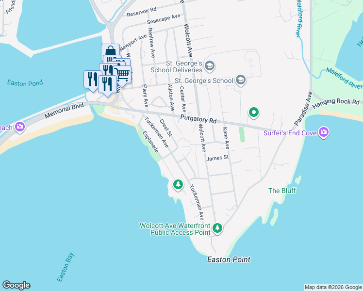 map of restaurants, bars, coffee shops, grocery stores, and more near 12 Easton Terrace in Middletown