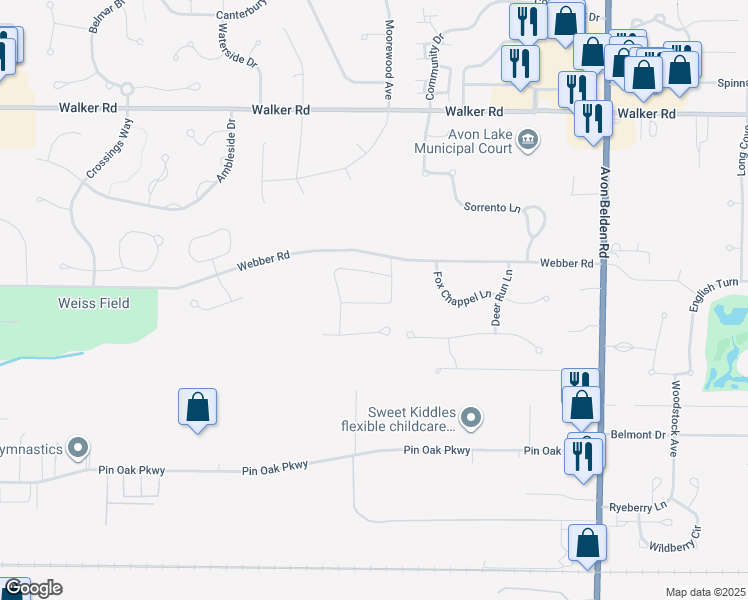 map of restaurants, bars, coffee shops, grocery stores, and more near 680 Bennington Boulevard in Avon Lake