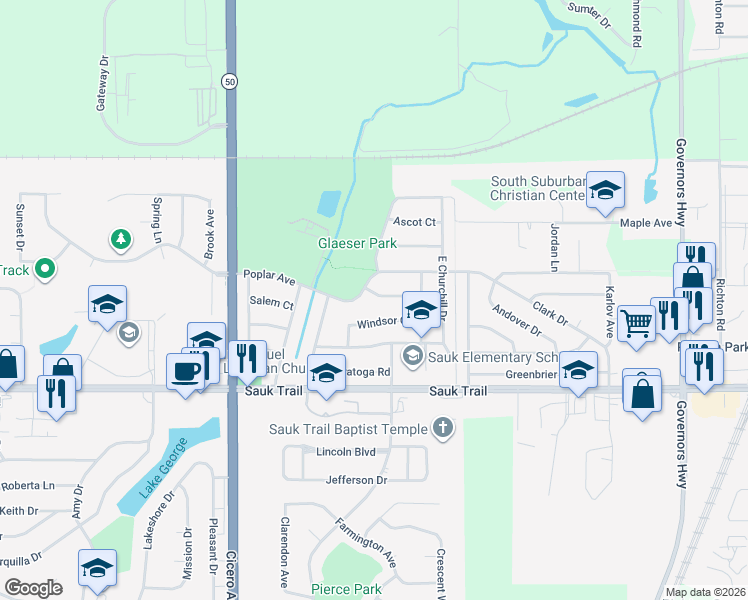 map of restaurants, bars, coffee shops, grocery stores, and more near 4529 Keenhand Court in Richton Park
