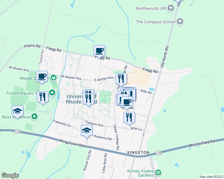 map of restaurants, bars, coffee shops, grocery stores, and more near 1 Lippitt Road in South Kingstown