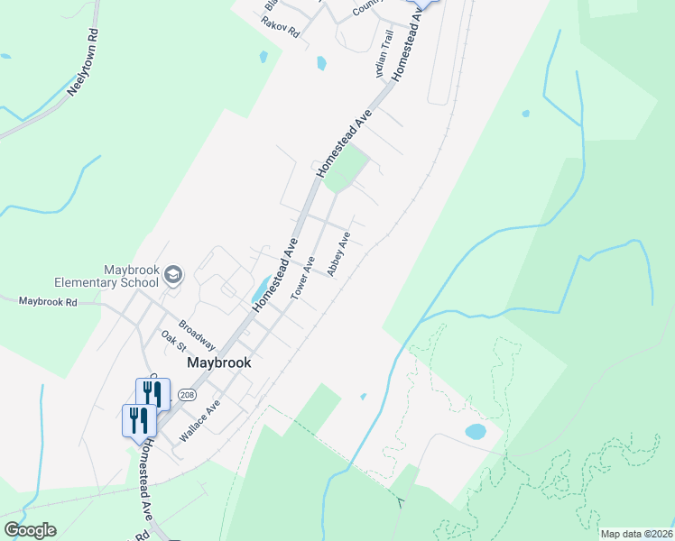 map of restaurants, bars, coffee shops, grocery stores, and more near 108 Wiley Street in Maybrook