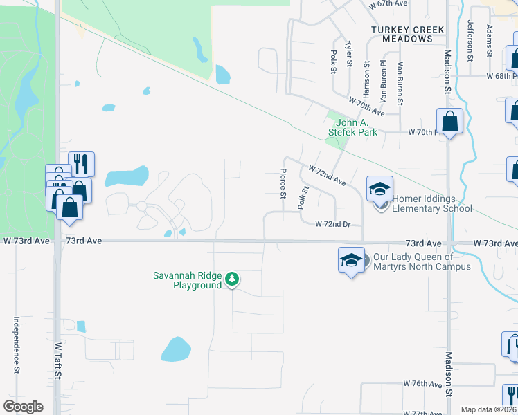 map of restaurants, bars, coffee shops, grocery stores, and more near 7252 Buchanan St in Merrillville