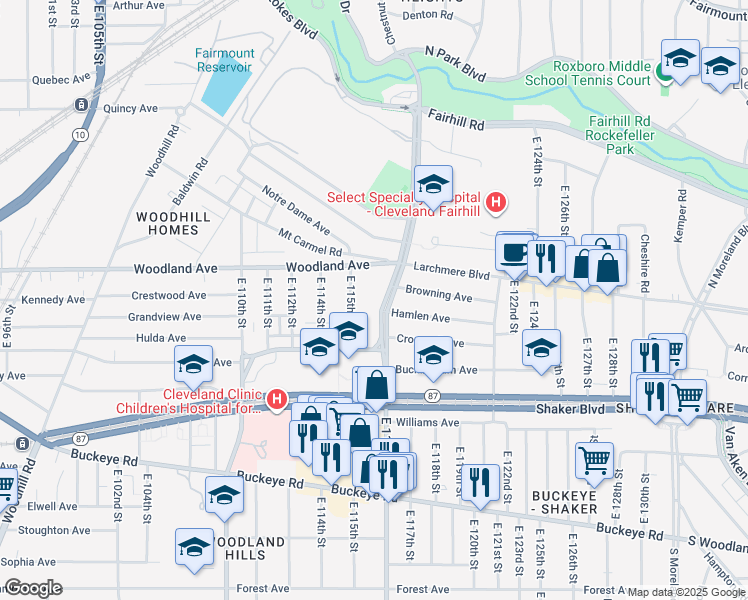 map of restaurants, bars, coffee shops, grocery stores, and more near 2646 Martin Luther King Junior Drive in Cleveland