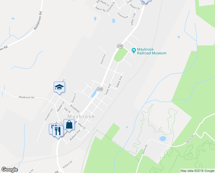 map of restaurants, bars, coffee shops, grocery stores, and more near 713 Tower Avenue in Maybrook