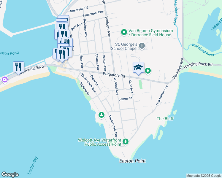 map of restaurants, bars, coffee shops, grocery stores, and more near 2 Easton Terrace in Middletown