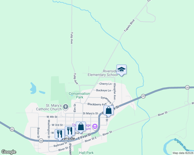 map of restaurants, bars, coffee shops, grocery stores, and more near 1101-1159 Tupelo Boulevard in Riverside