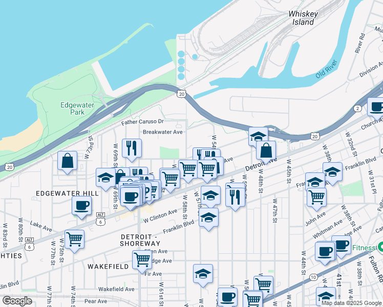 map of restaurants, bars, coffee shops, grocery stores, and more near 5709 Herman Avenue in Cleveland