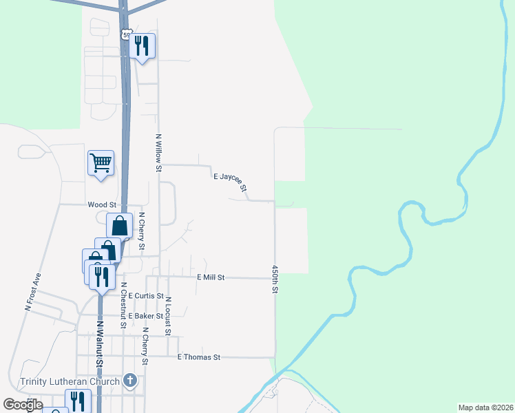 map of restaurants, bars, coffee shops, grocery stores, and more near 609 East Wood Street in Avoca