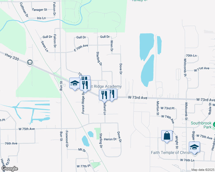 map of restaurants, bars, coffee shops, grocery stores, and more near 4828 West 73rd Avenue in Schererville