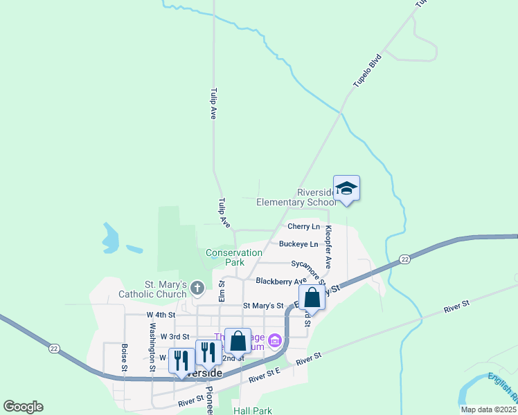 map of restaurants, bars, coffee shops, grocery stores, and more near 671-699 Tulip Avenue in Riverside