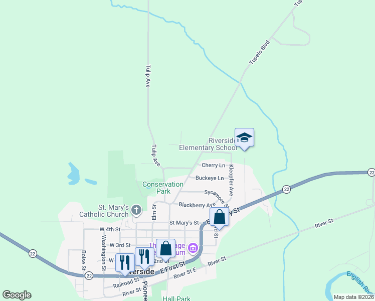 map of restaurants, bars, coffee shops, grocery stores, and more near 1101-1159 Tupelo Boulevard in Riverside