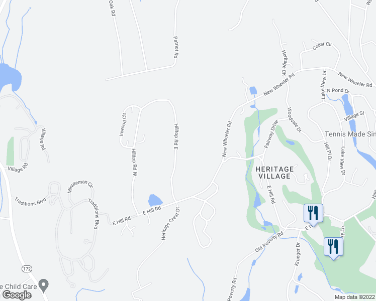 map of restaurants, bars, coffee shops, grocery stores, and more near 853 Hilltop Road East in Southbury