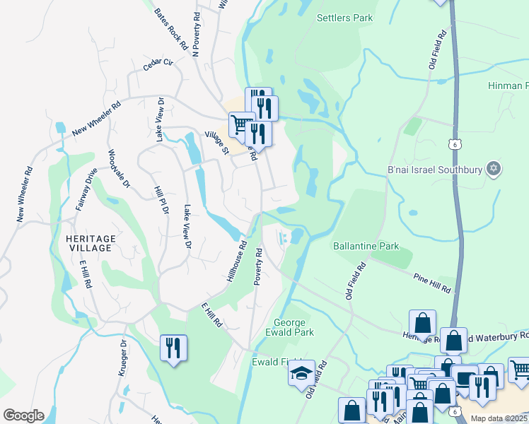 map of restaurants, bars, coffee shops, grocery stores, and more near 316 Heritage Vil in Southbury