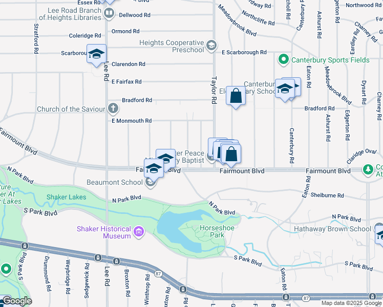 map of restaurants, bars, coffee shops, grocery stores, and more near 2661 Idlewood Road in Cleveland Heights