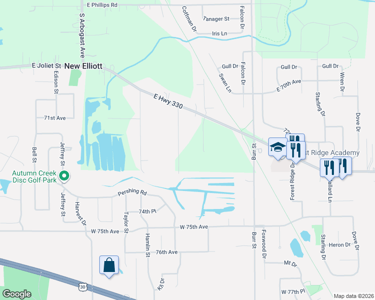 map of restaurants, bars, coffee shops, grocery stores, and more near 1926 South Calhoun Street in Griffith
