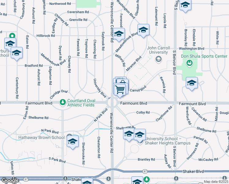 map of restaurants, bars, coffee shops, grocery stores, and more near 20609 Fairmount Boulevard in Shaker Heights