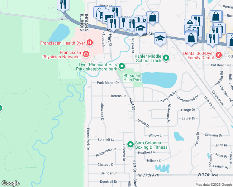 map of restaurants, bars, coffee shops, grocery stores, and more near 210 Berens St in Dyer