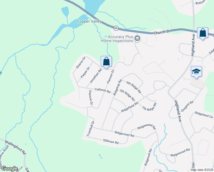 map of restaurants, bars, coffee shops, grocery stores, and more near Pierson Drive in Wallingford