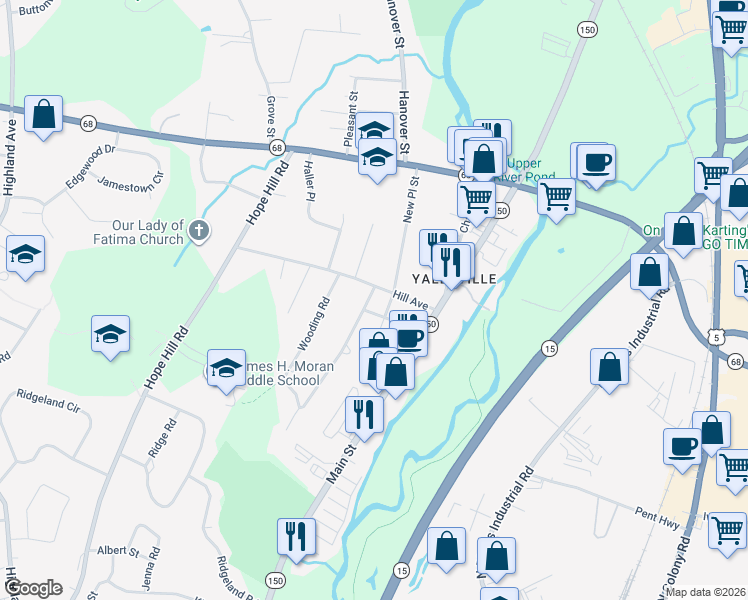 map of restaurants, bars, coffee shops, grocery stores, and more near 17 High Street in Wallingford