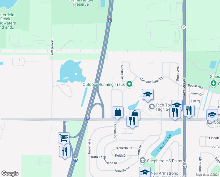 map of restaurants, bars, coffee shops, grocery stores, and more near 22108 Scott Drive in Richton Park