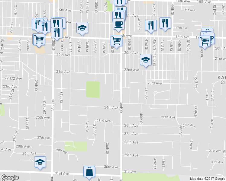 map of restaurants, bars, coffee shops, grocery stores, and more near 2298 37th Street in Rock Island