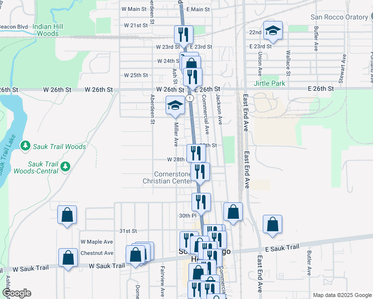 map of restaurants, bars, coffee shops, grocery stores, and more near 2830 Chicago Road in South Chicago Heights