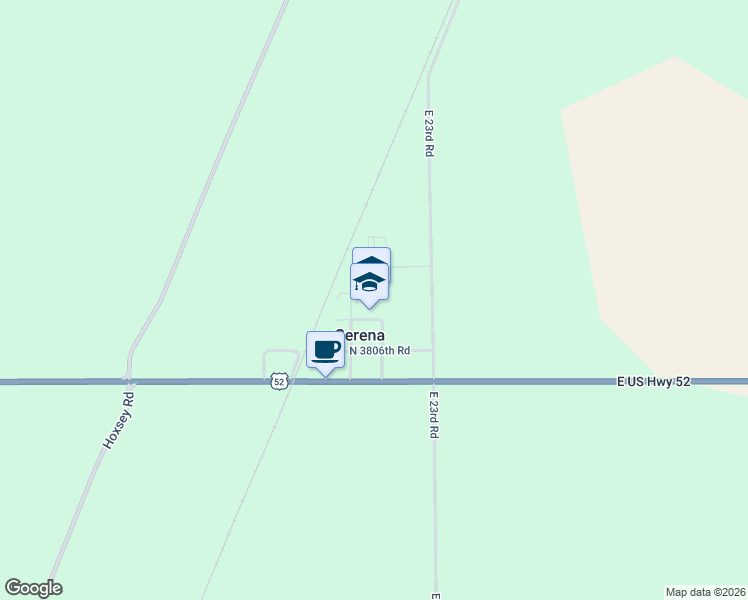 map of restaurants, bars, coffee shops, grocery stores, and more near 2283 North 3812nd Road in Serena