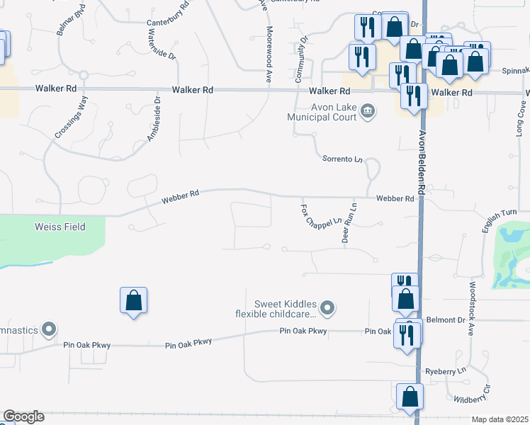 map of restaurants, bars, coffee shops, grocery stores, and more near 680 Bennington Boulevard in Avon Lake