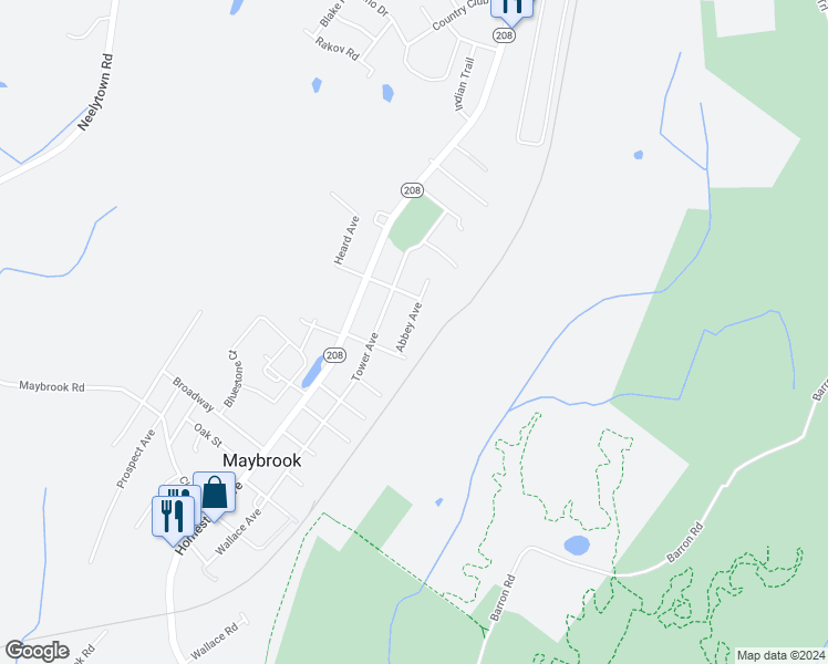 map of restaurants, bars, coffee shops, grocery stores, and more near 812 Abbey Avenue in Maybrook