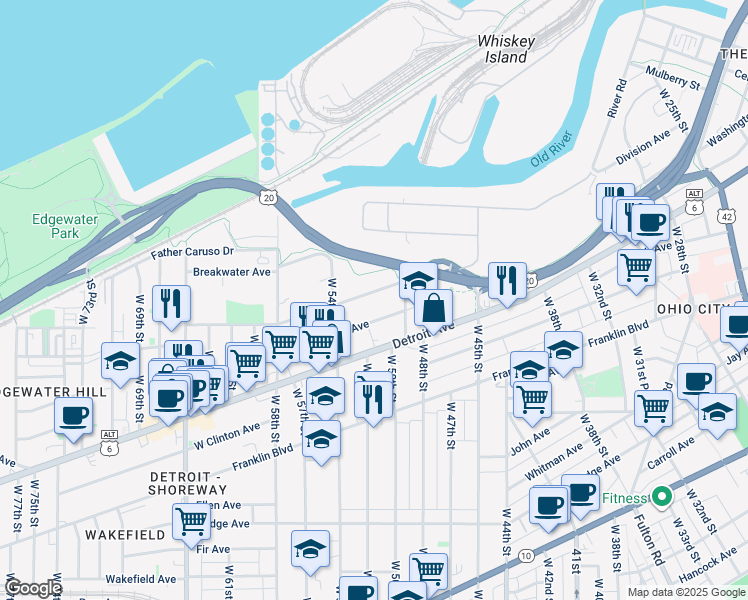 map of restaurants, bars, coffee shops, grocery stores, and more near 4908 Herman Avenue in Cleveland