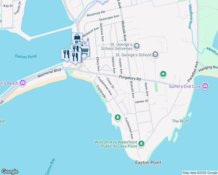 map of restaurants, bars, coffee shops, grocery stores, and more near 78 Tuckerman Avenue in Middletown