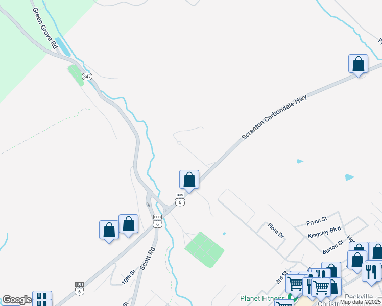 map of restaurants, bars, coffee shops, grocery stores, and more near Timberfalls Lane in Blakely