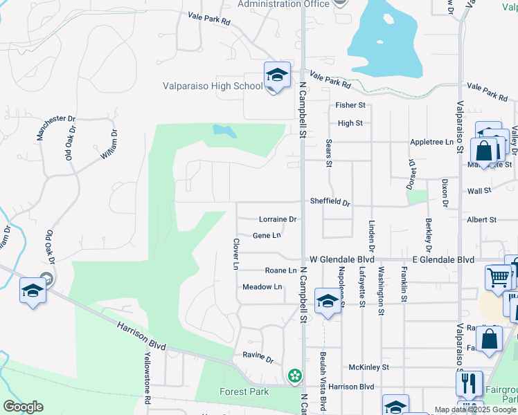 map of restaurants, bars, coffee shops, grocery stores, and more near 400-798 Sheffield Dr in Valparaiso